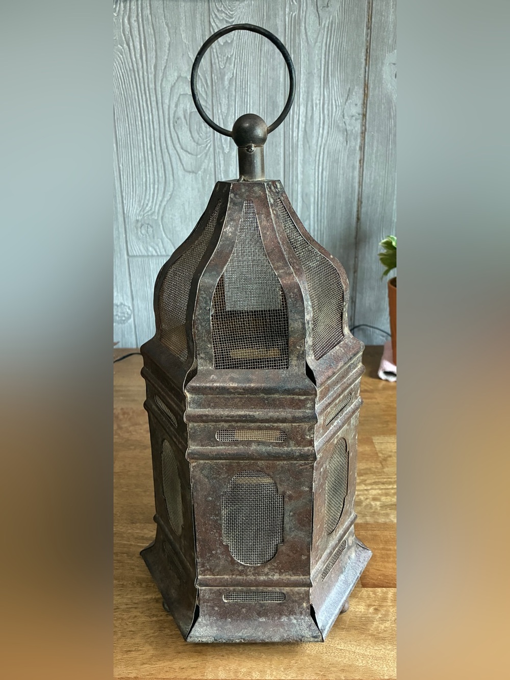 Rustic Metal Lantern -Antique Finish rustic, weathered metal mesh candle holder
